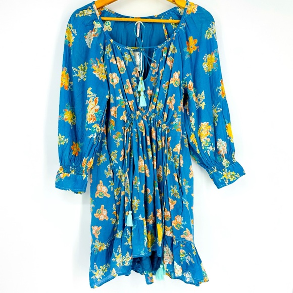 NEW Free People Carmella Mini Dress Blue Floral River Combo Boho Size XS - Picture 8 of 15